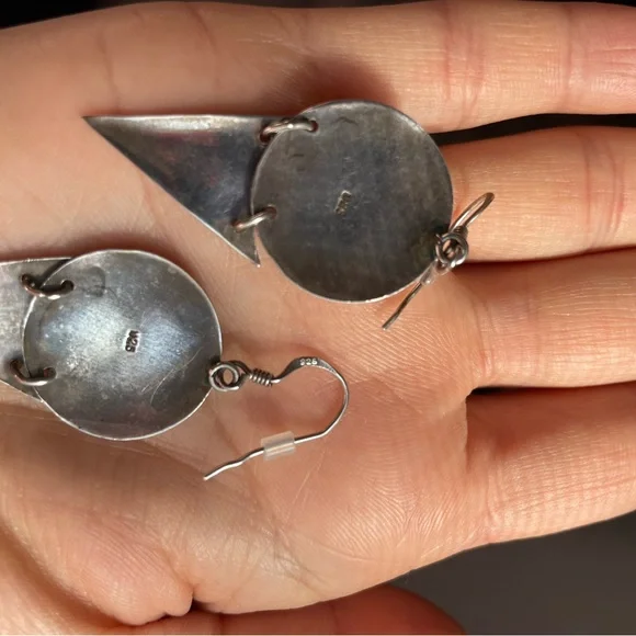 Sterling Silver Black Onyx Point Drop Earrings - Picture 3 of 3